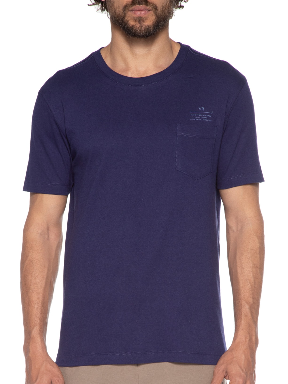 Camiseta Masculina Meia Malha Básica Bolso Functional Azul Vr