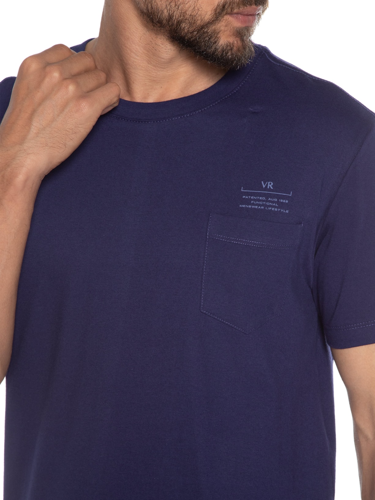 Camiseta Masculina Meia Malha Básica Bolso Functional Azul Vr