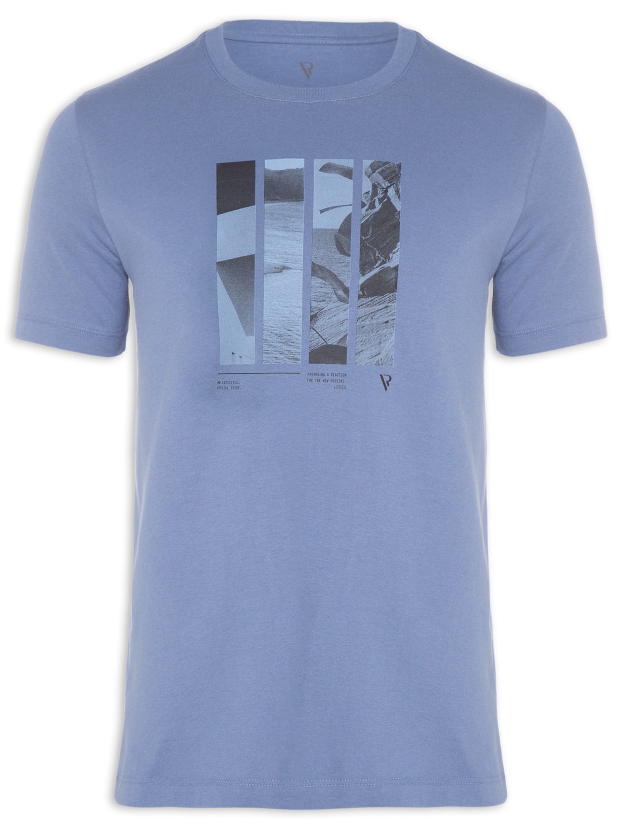 Camiseta Masculina Meia Malha Estampa Provoking A Reaction - Azul