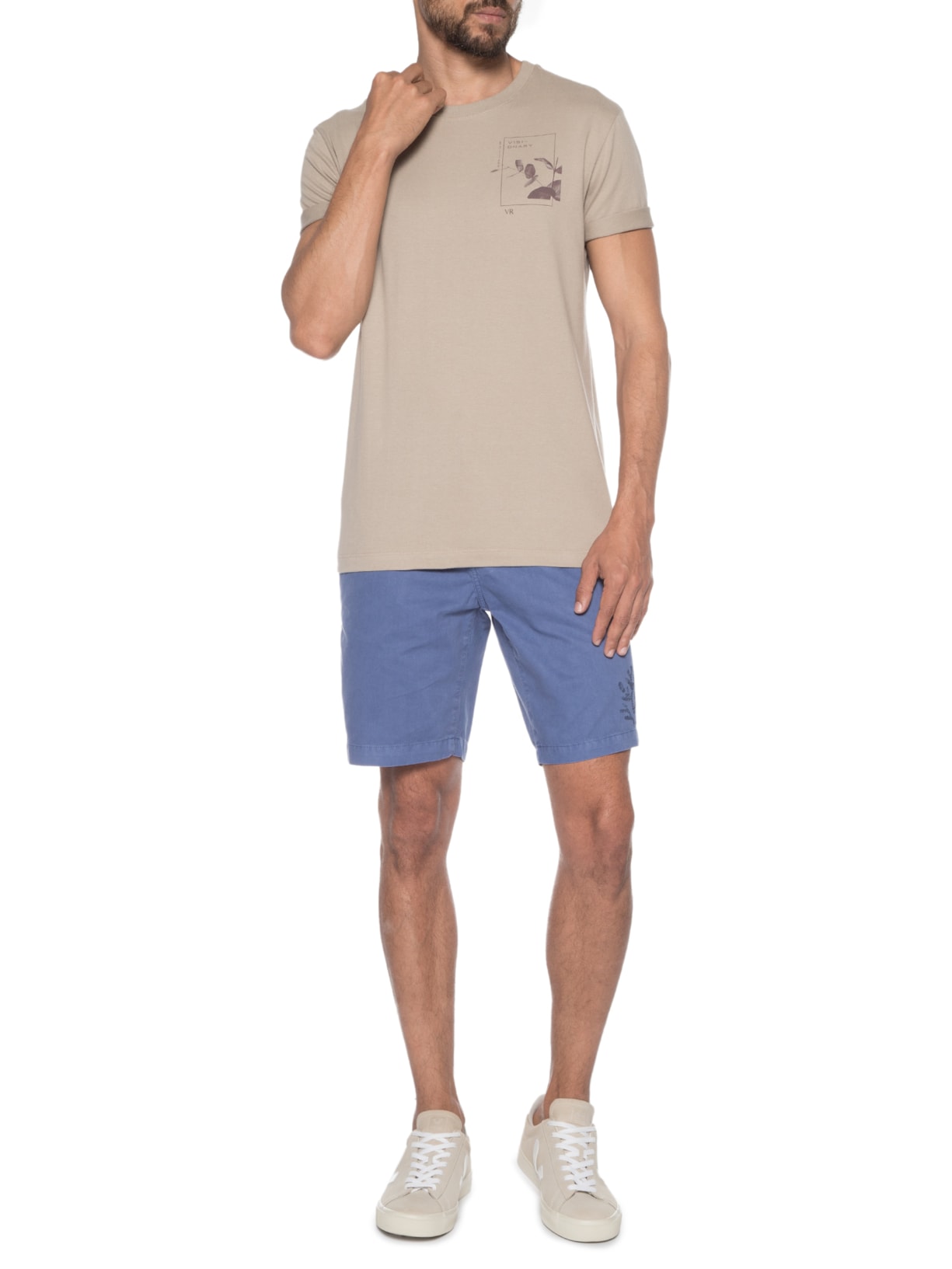 Camiseta Masculina Meia Malha Estampa Visionary Bege Vr