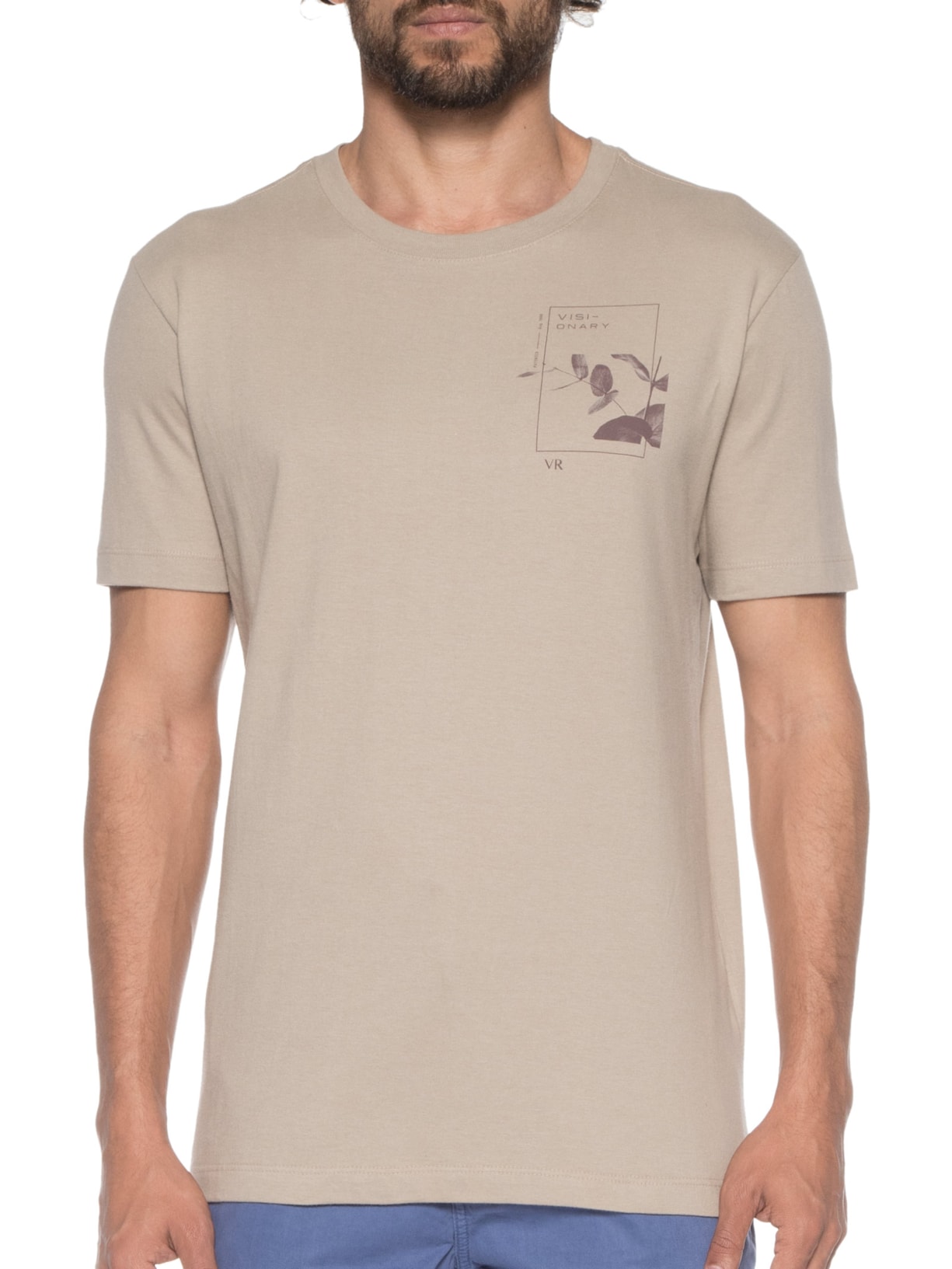 Camiseta Masculina Meia Malha Estampa Visionary Bege Vr