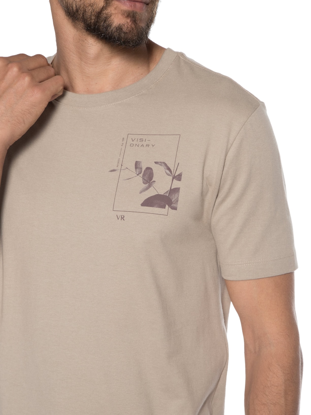 Camiseta Masculina Meia Malha Estampa Visionary Bege Vr