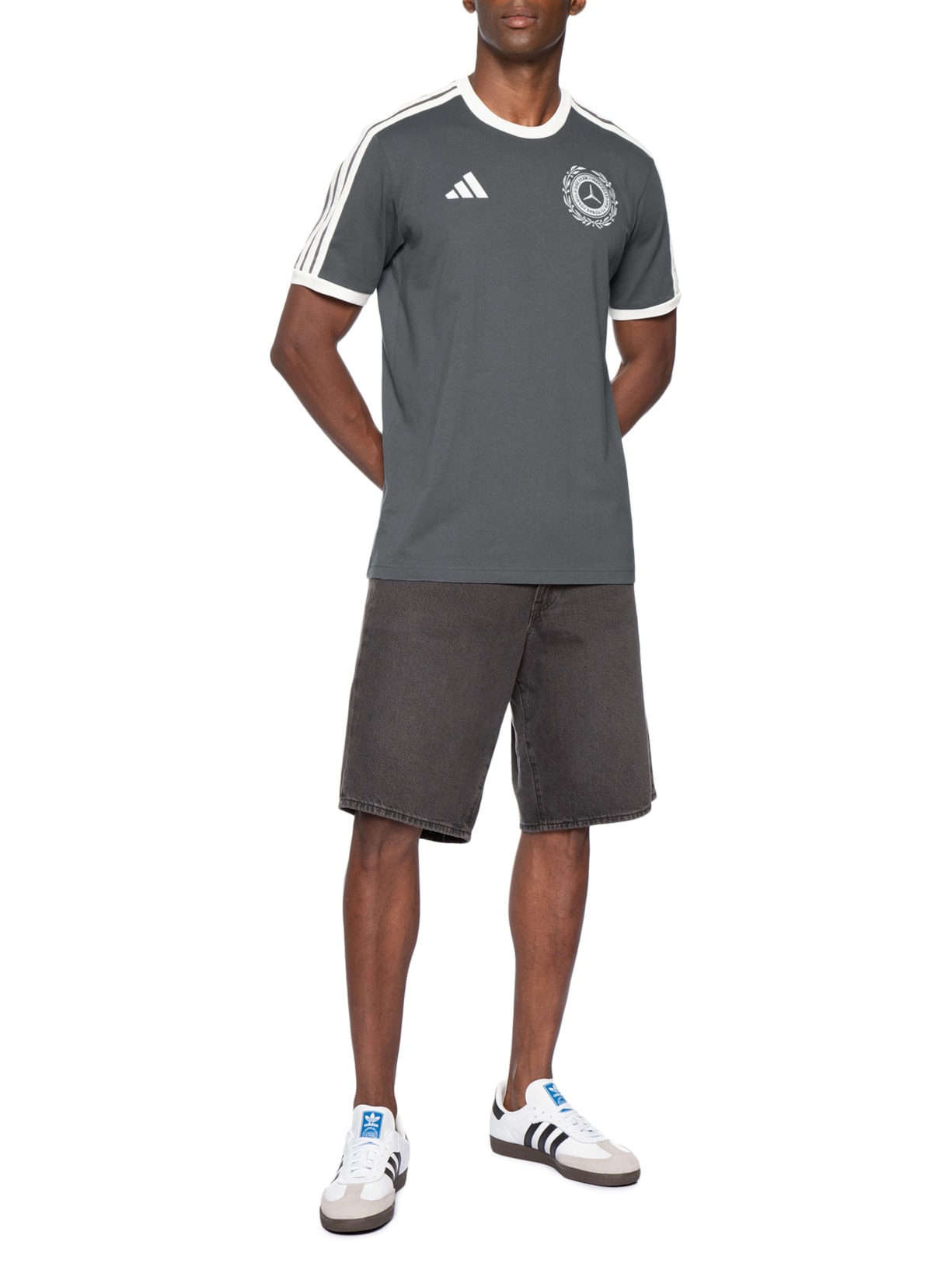 Camiseta Masculina Mercedes Amg Petronas Cinza Adidas + Mercedes