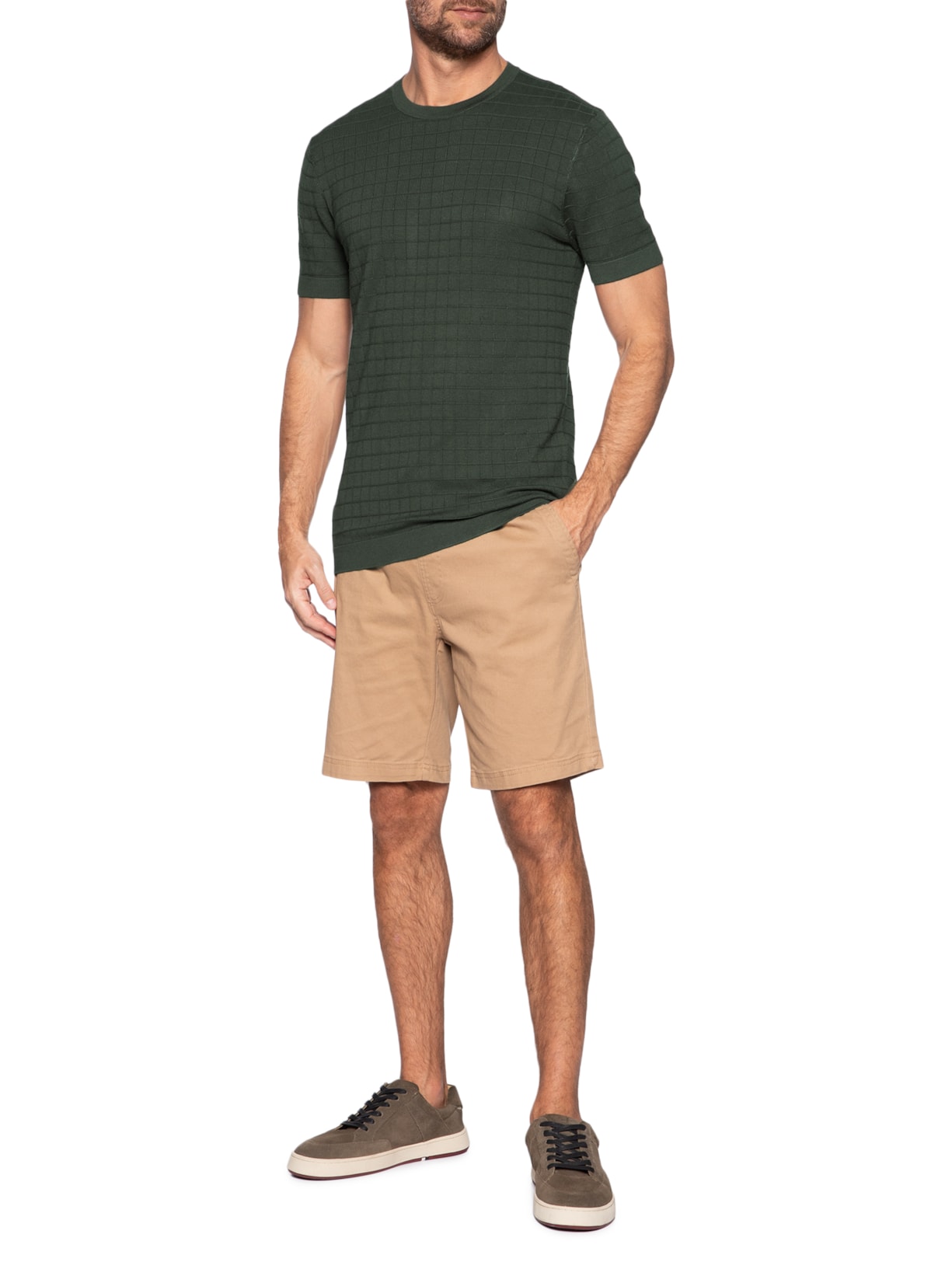 Camiseta Masculina Mini Grid Tricot – Verde Aramis