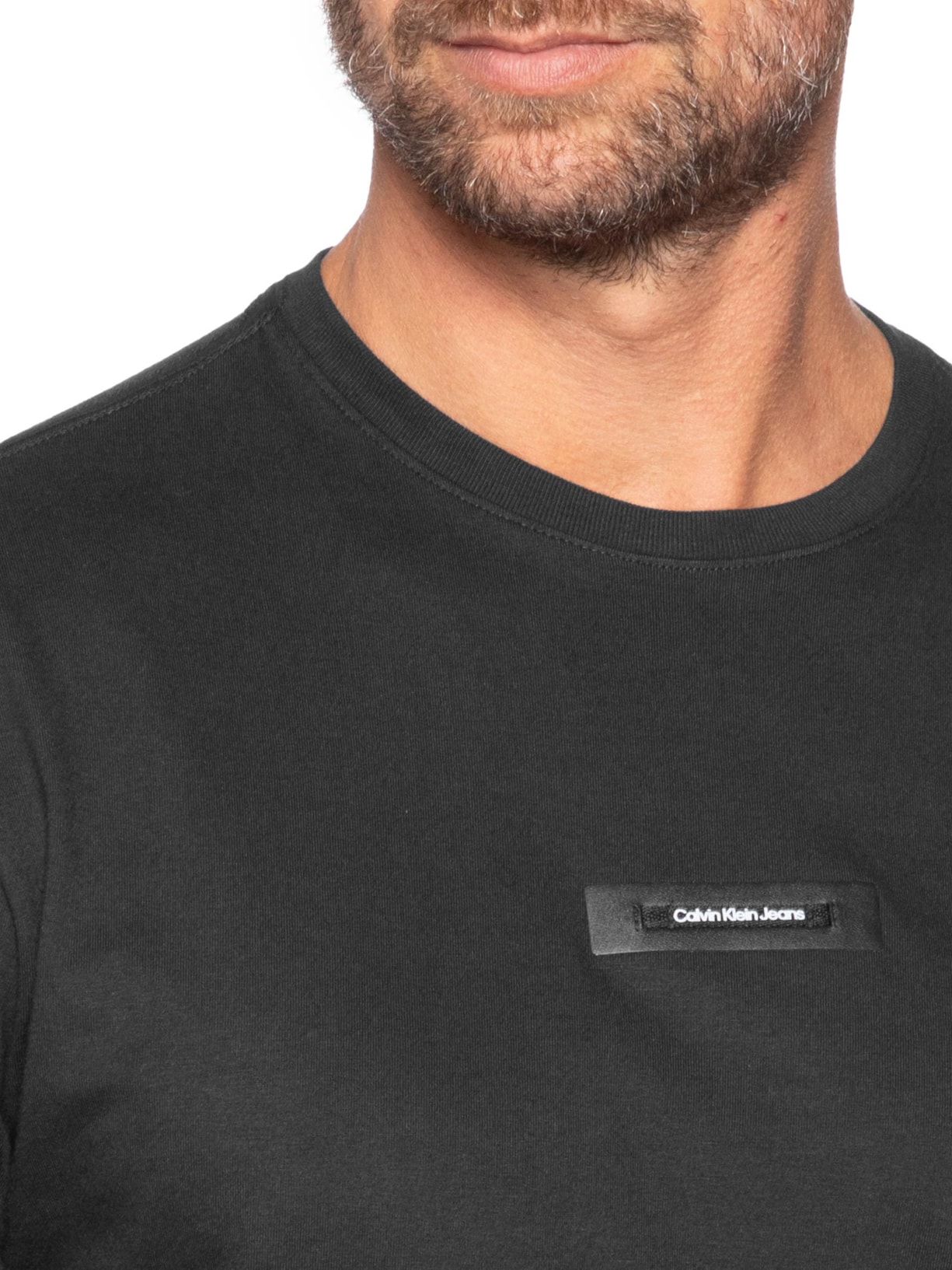 Camiseta Masculina ML Logo Leather Preto Calvin Klein Jeans