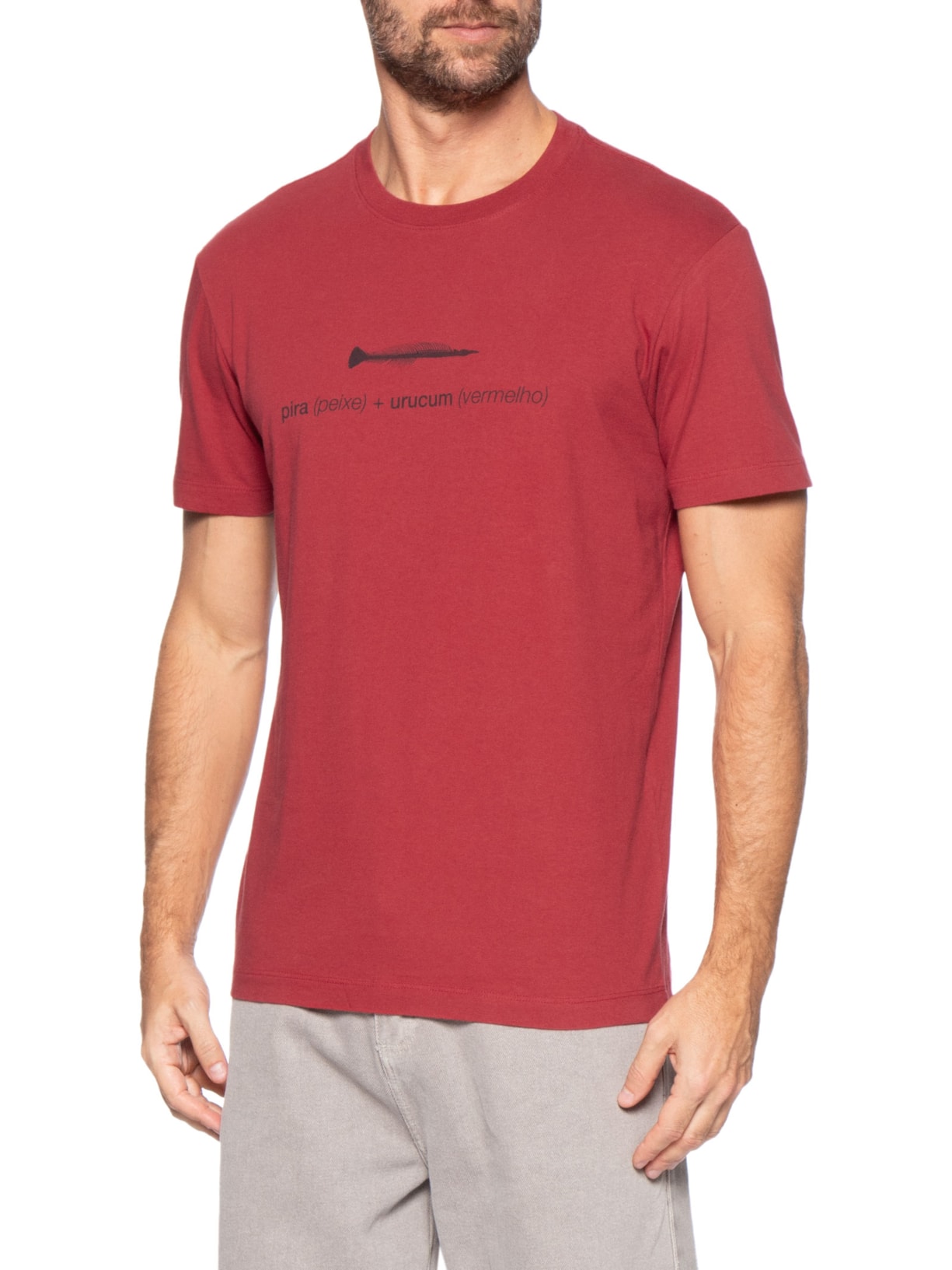 Camiseta Masculina Mnaga Curta Vintage Pira Urucum Vermelho Osklen