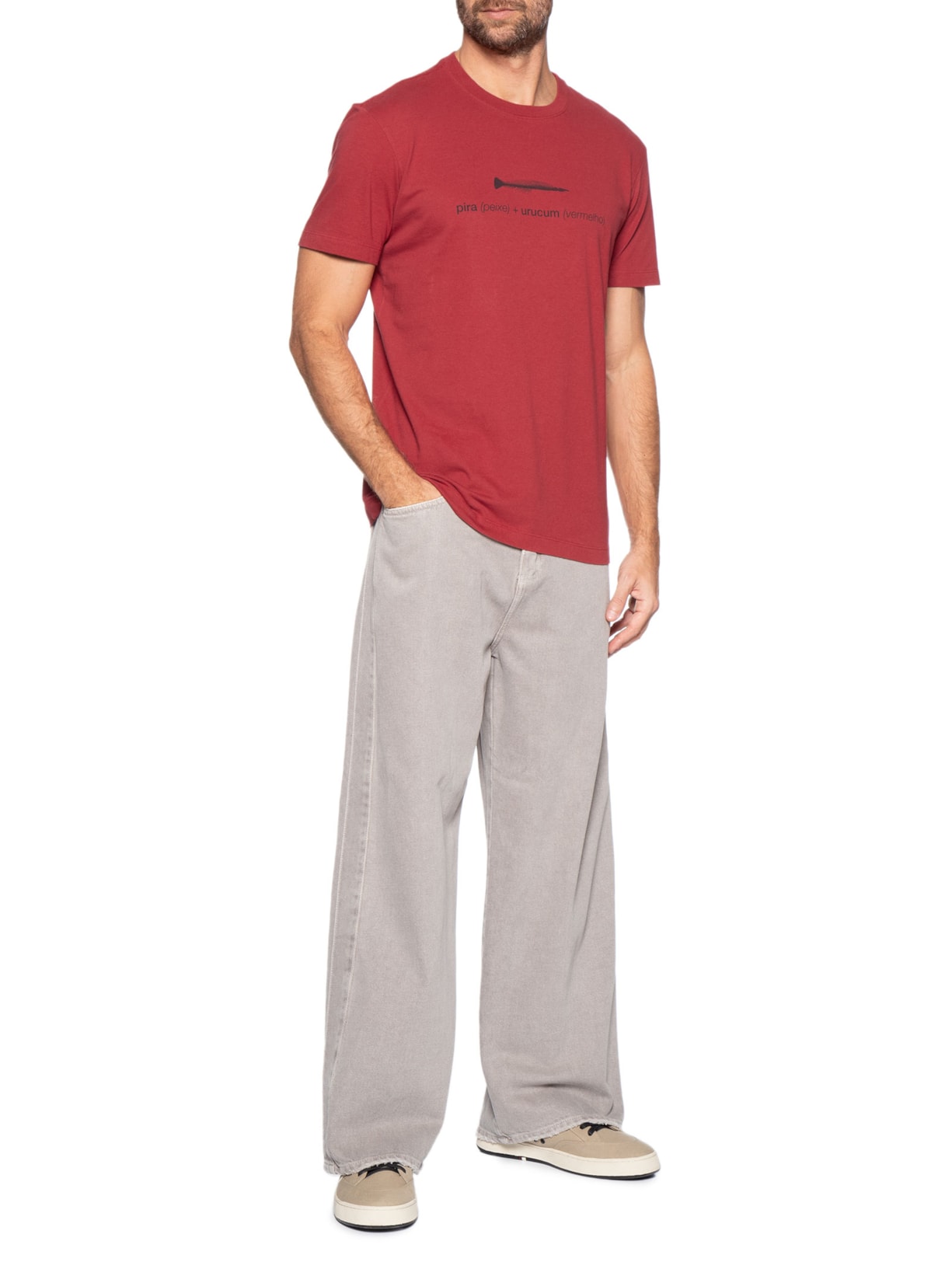 Camiseta Masculina Mnaga Curta Vintage Pira Urucum – Vermelho Osklen