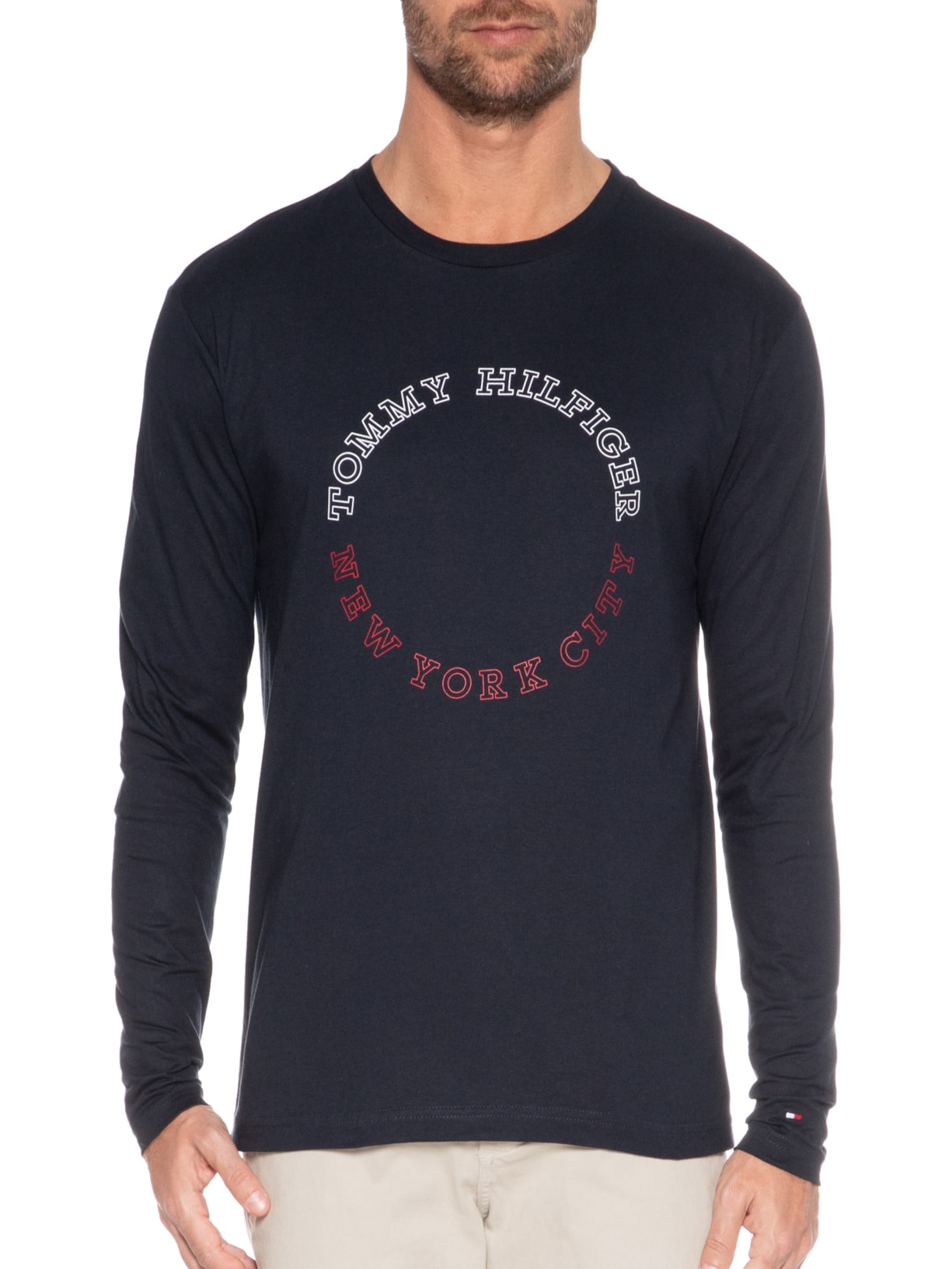 Camiseta Masculina Monotype Roundle Manga Longa Azul Tommy Hilfiger