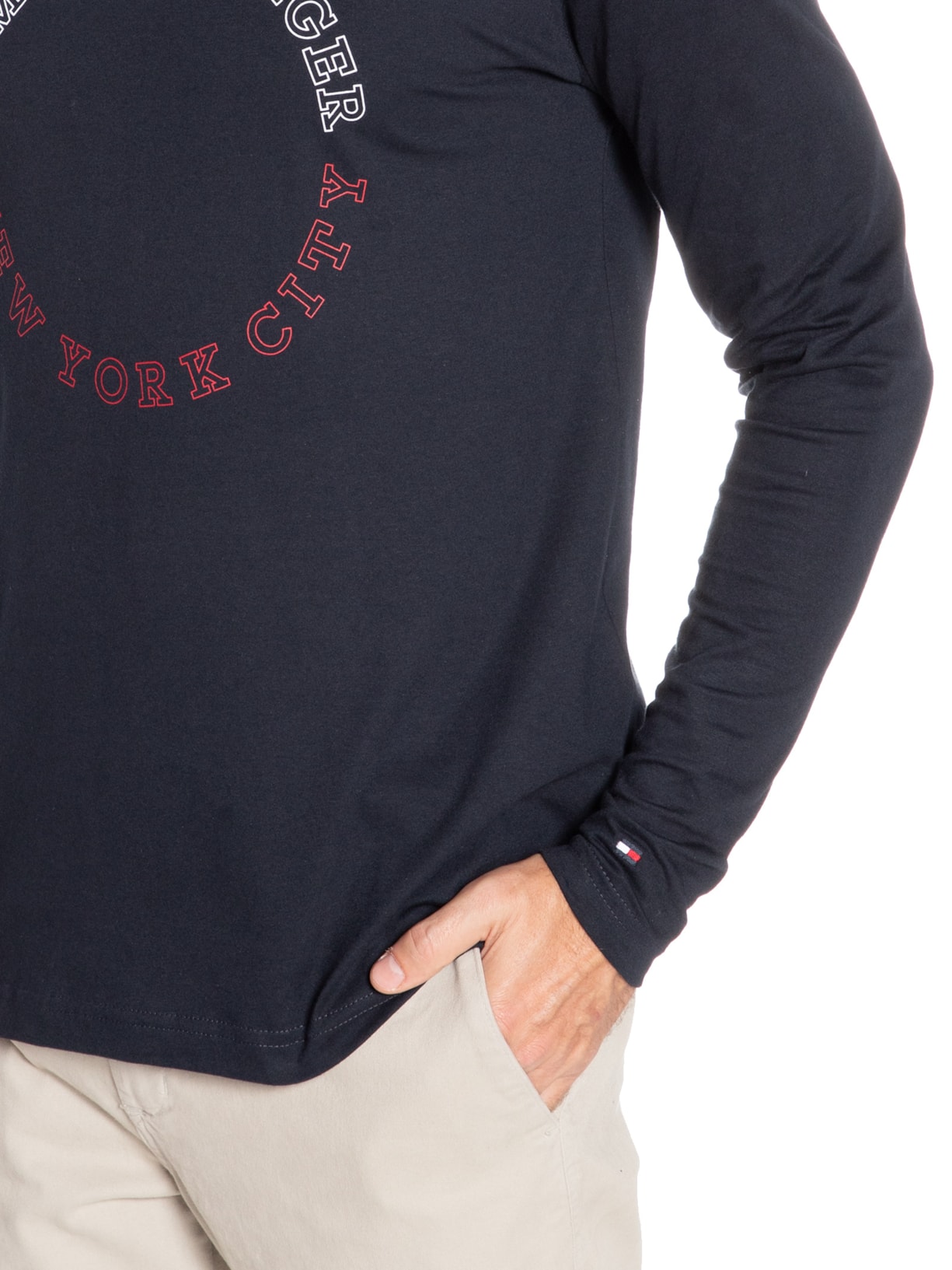 Camiseta Masculina Monotype Roundle Manga Longa Azul Tommy Hilfiger