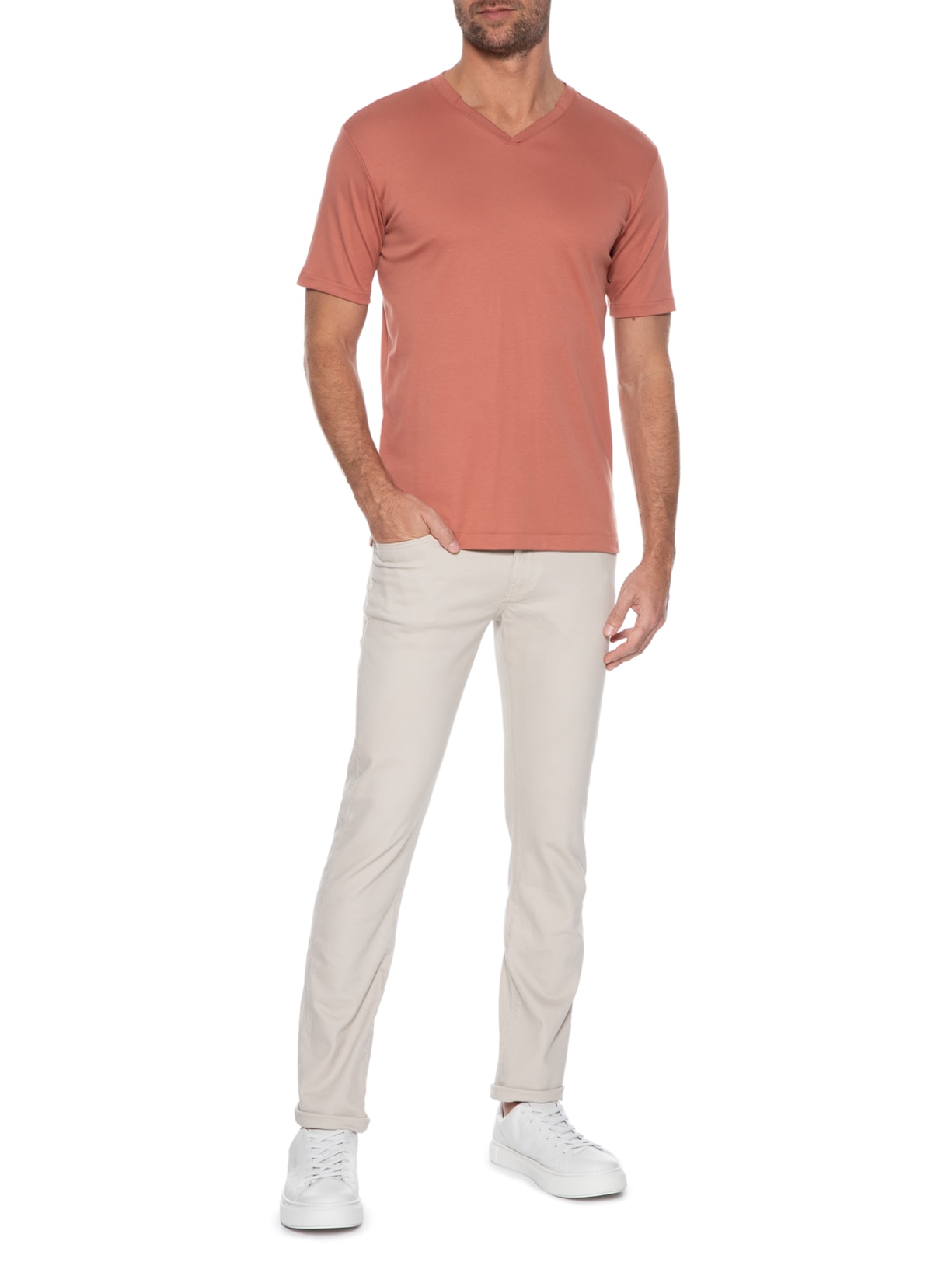 Camiseta Masculina Ne V Degrau Marrom Ricardo Almeida