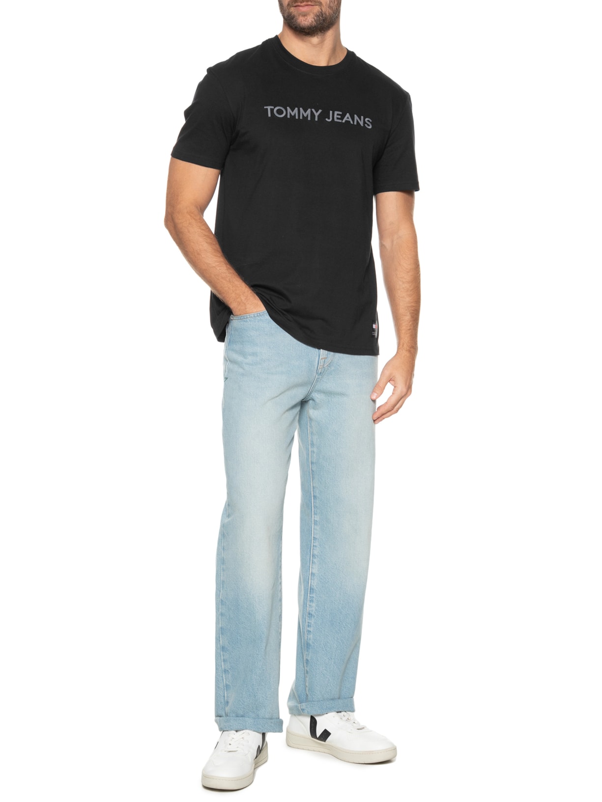 Camiseta Masculina New Classic Regular Fit Em Algodão Preto Tommy Jeans