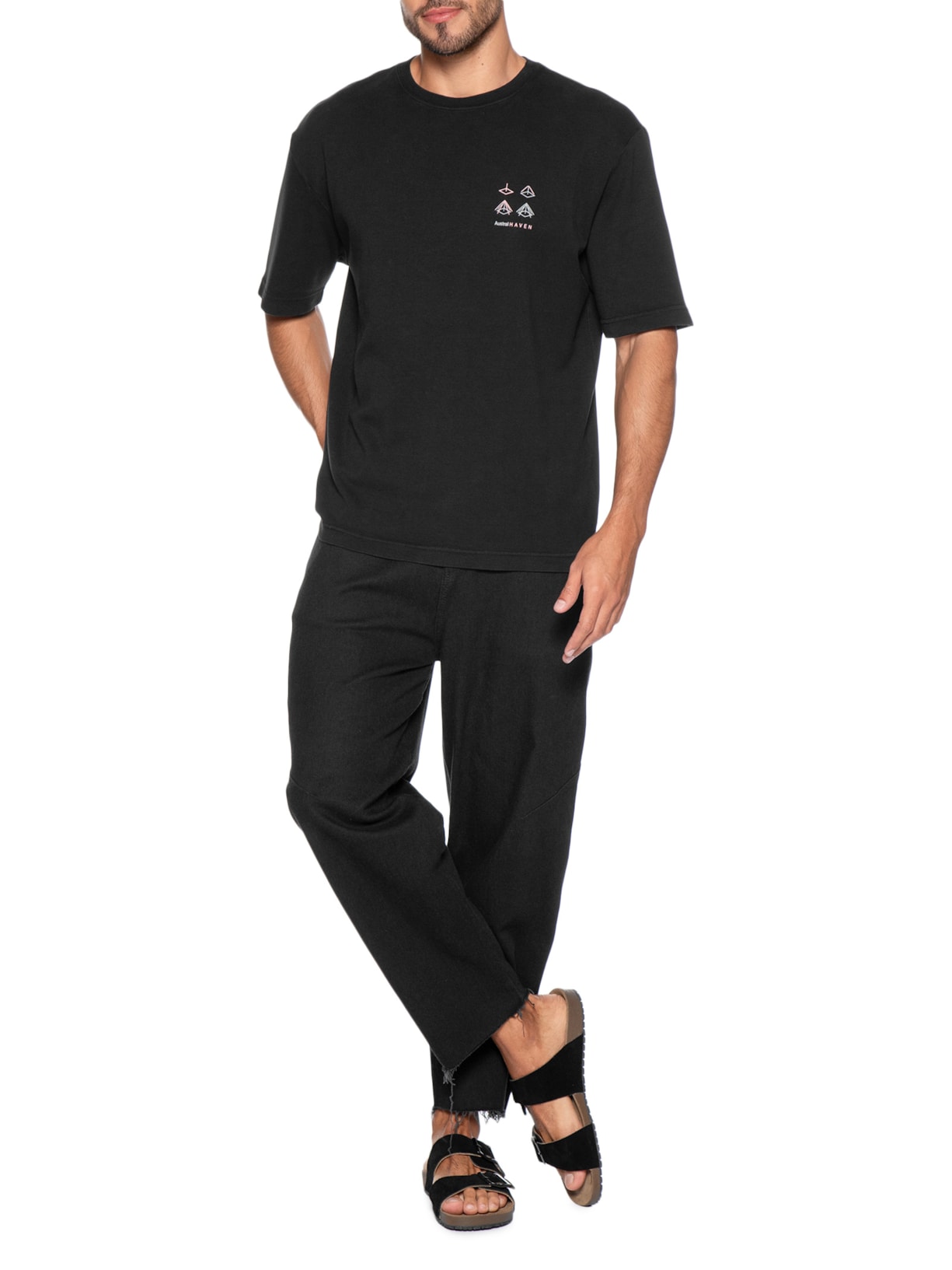 Camiseta Masculina Oversized Estampa Haven Preto Austral