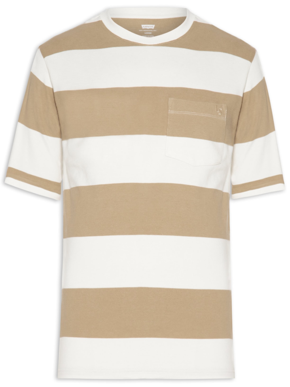 Camiseta Masculina Oversized Rigby Stripe Em Piquet - Bege