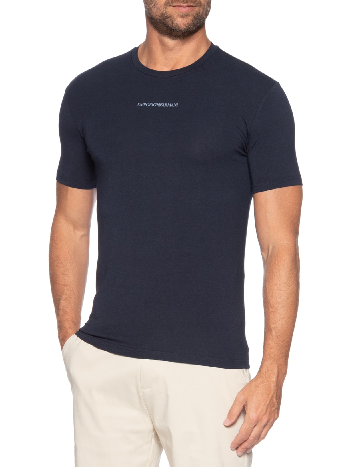 Camiseta Masculina Pijama Mc Sleeve Parte Alta Azul Emporio Armani Bodywear