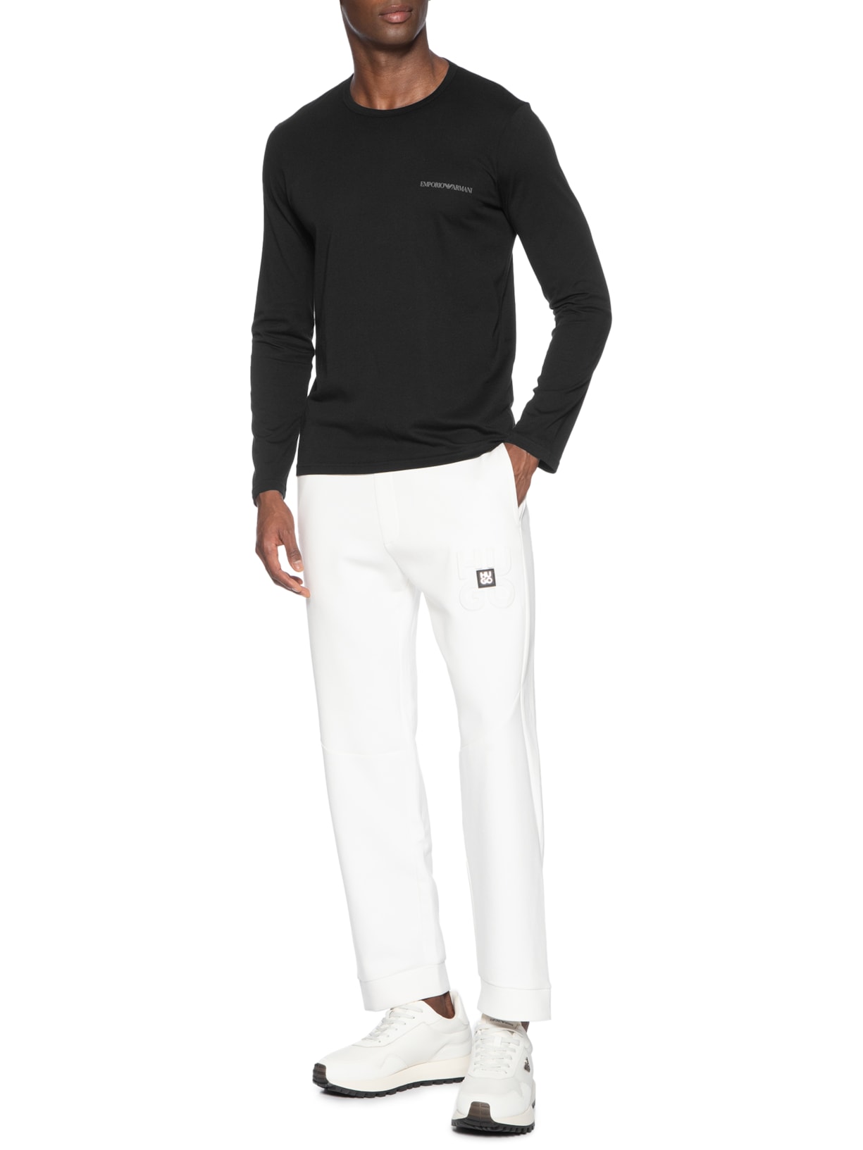 Camiseta Masculina Pijama ML Sleeve Crew Neck Preto Emporio Armani Bodywear