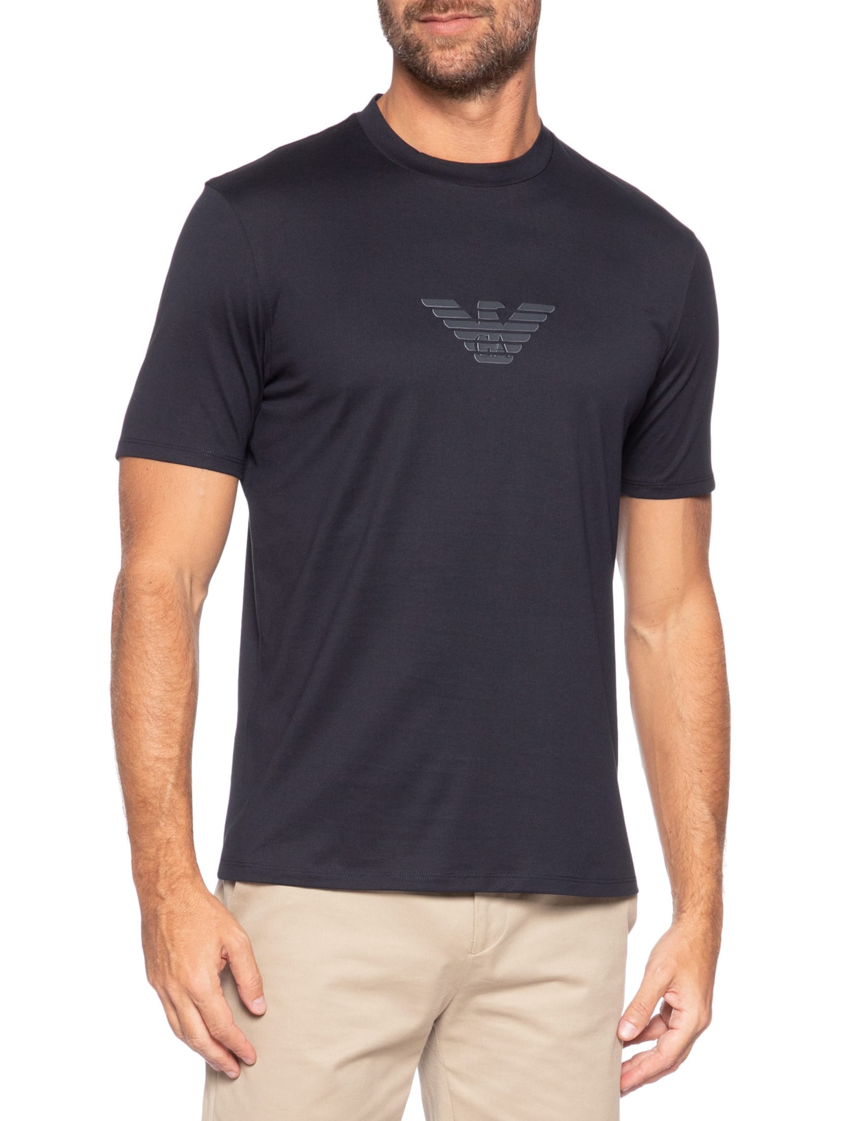 Camiseta Masculina Pima EA Logo 12 CM Basic Best Seller Azul Emporio Armani