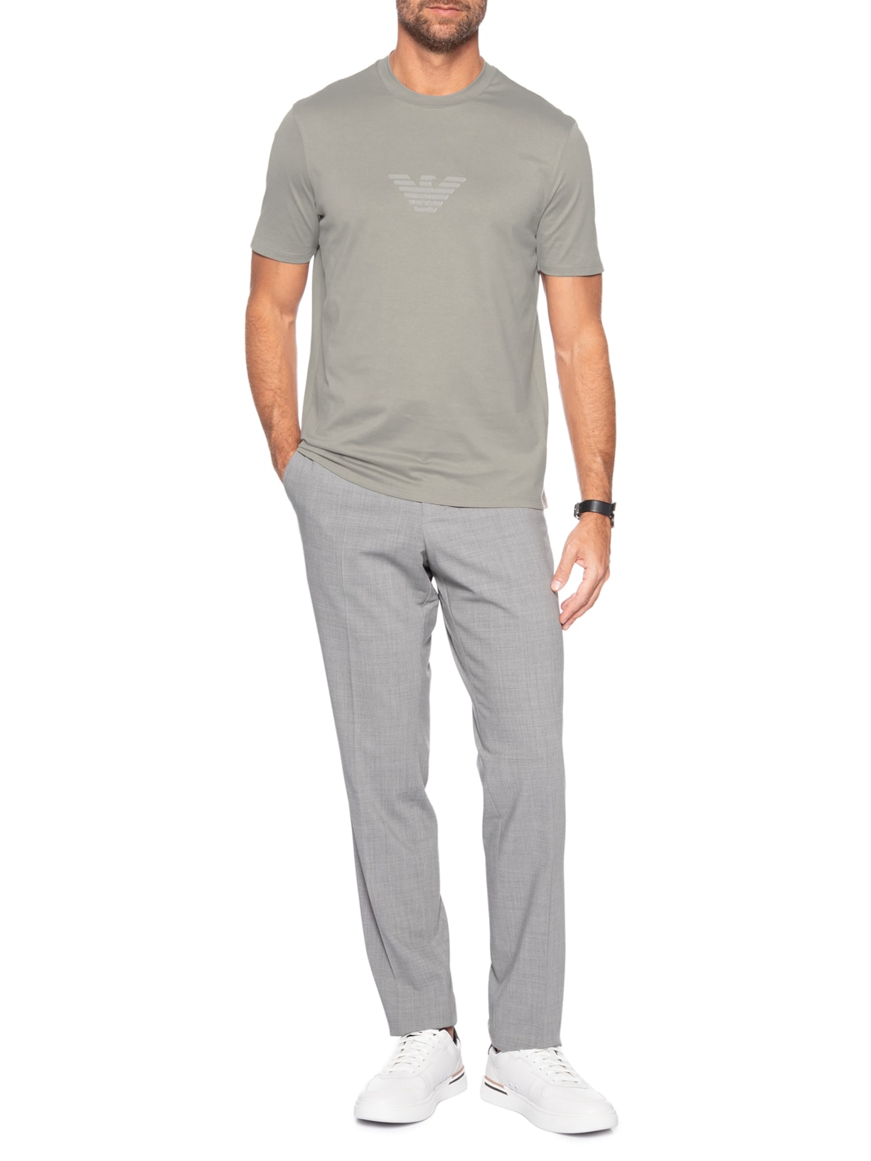 Camiseta Masculina Pima EA Logo 12cm Basic Best Seller Eagle Bege Emporio Armani