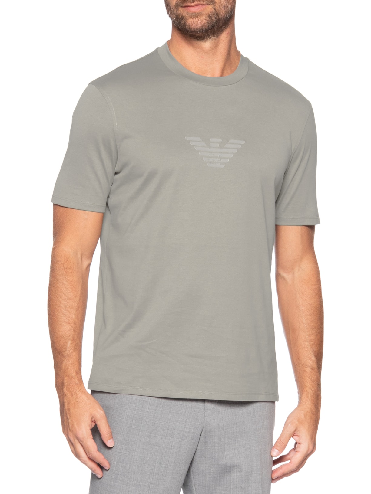 Camiseta Masculina Pima EA Logo 12cm Basic Best Seller Eagle Bege Emporio Armani