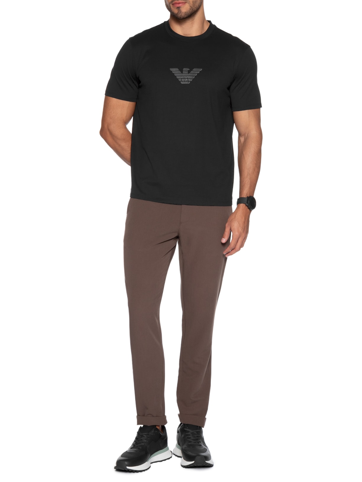 Camiseta Masculina Pima EA Logo 12CM Basic Best Seller Eagle Preto Emporio Armani