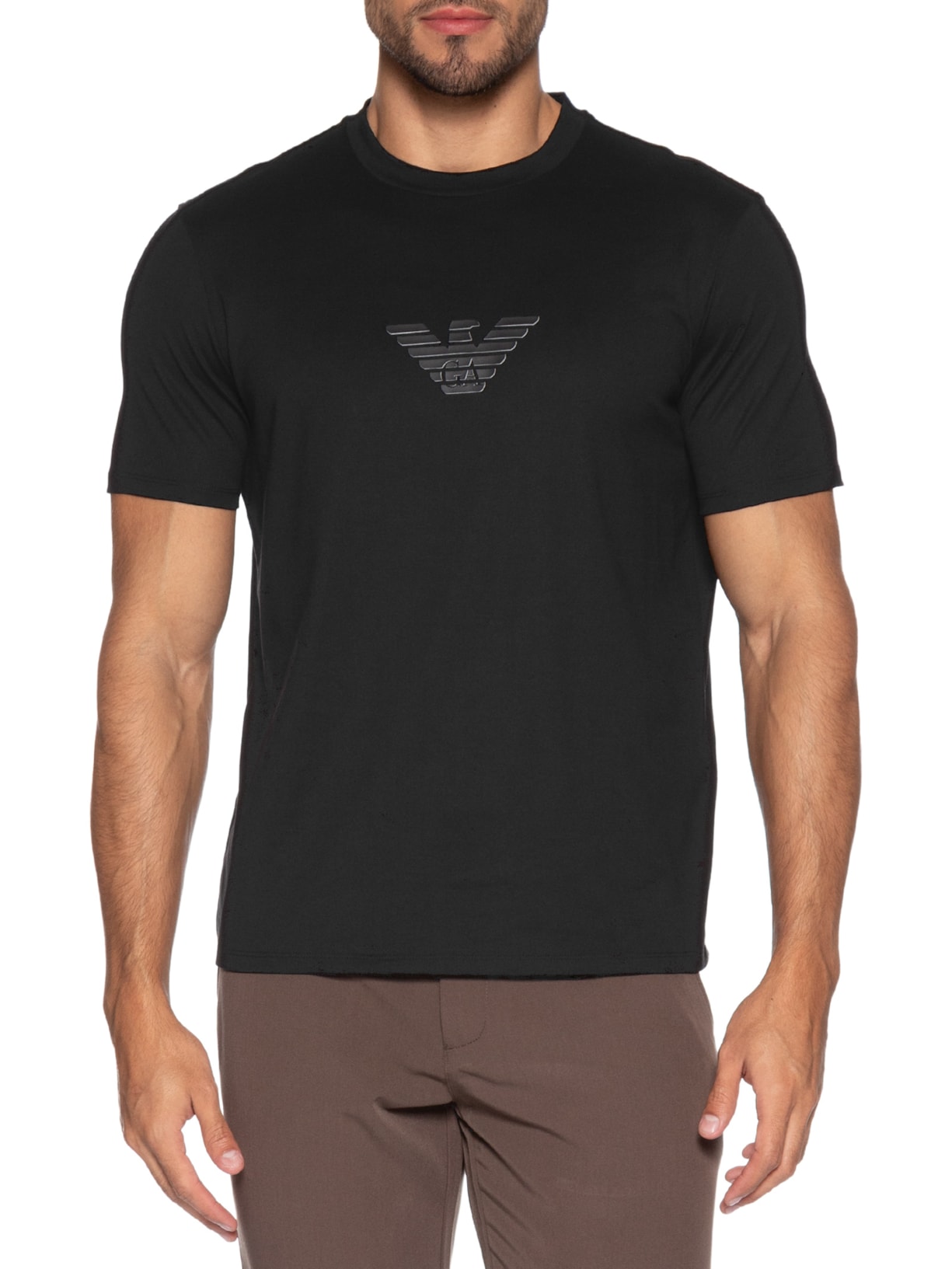 Camiseta Masculina Pima EA Logo 12CM Basic Best Seller Eagle Preto Emporio Armani