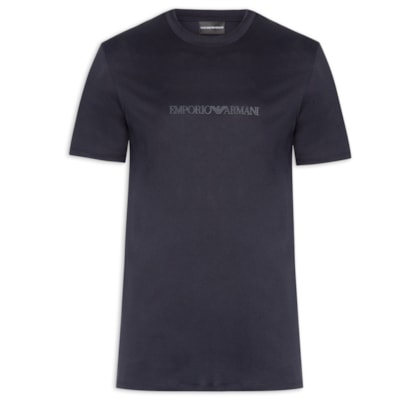 Camiseta Masculina Pima EA Logo 16 CM Basic Best Seller - Azul
