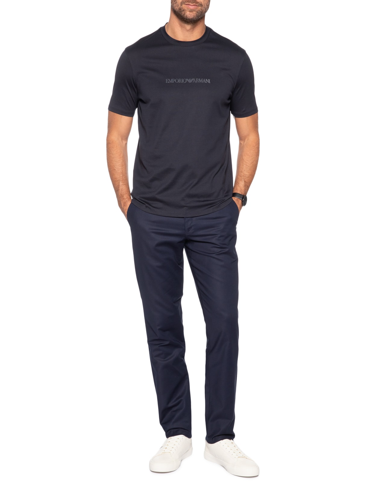 Camiseta Masculina Pima EA Logo 16 CM Basic Best Seller Azul Emporio Armani