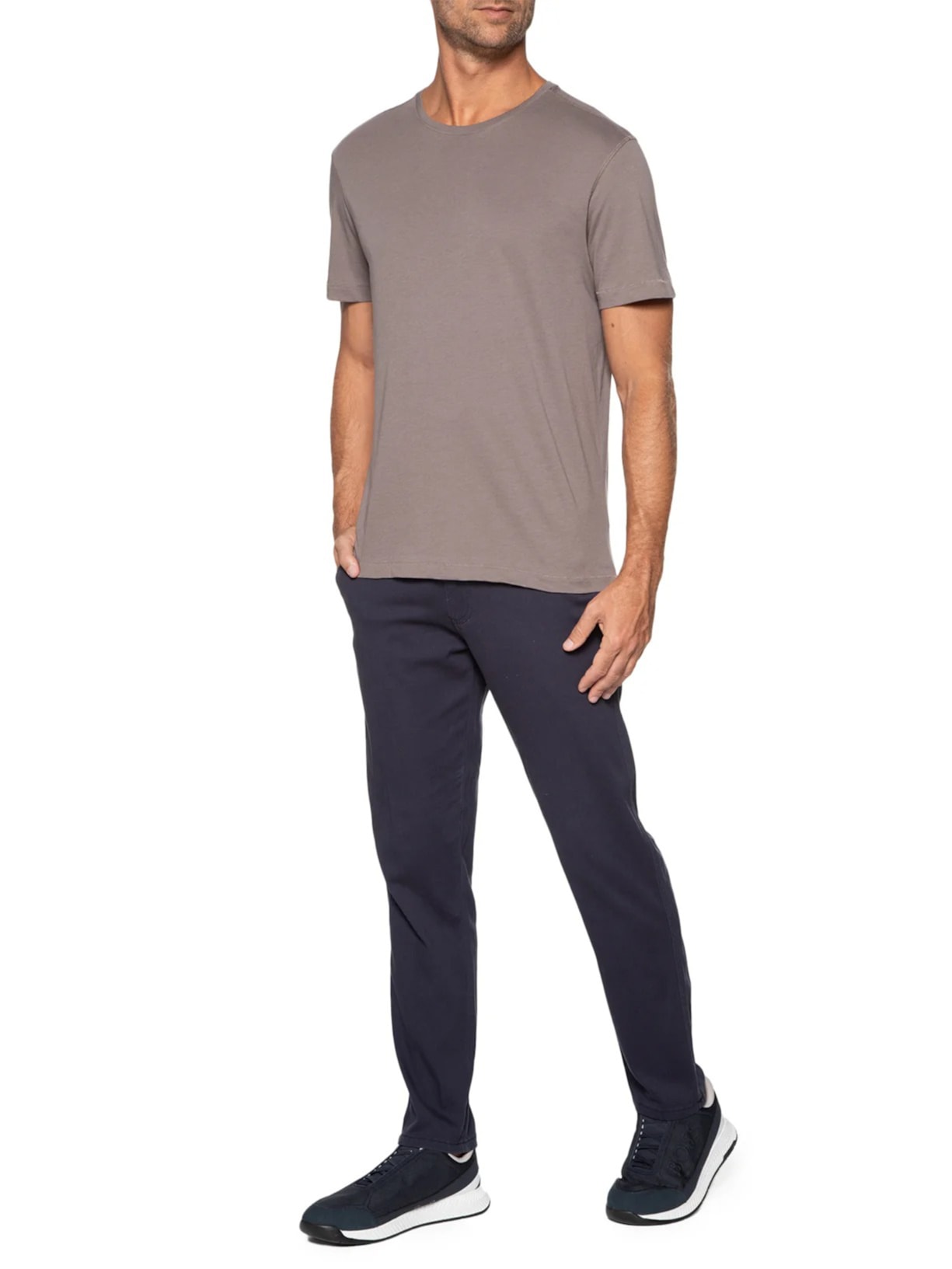 Camiseta Masculina Pima Manga Curta Gola Redonda Regular Fit Cinza '2 Essential