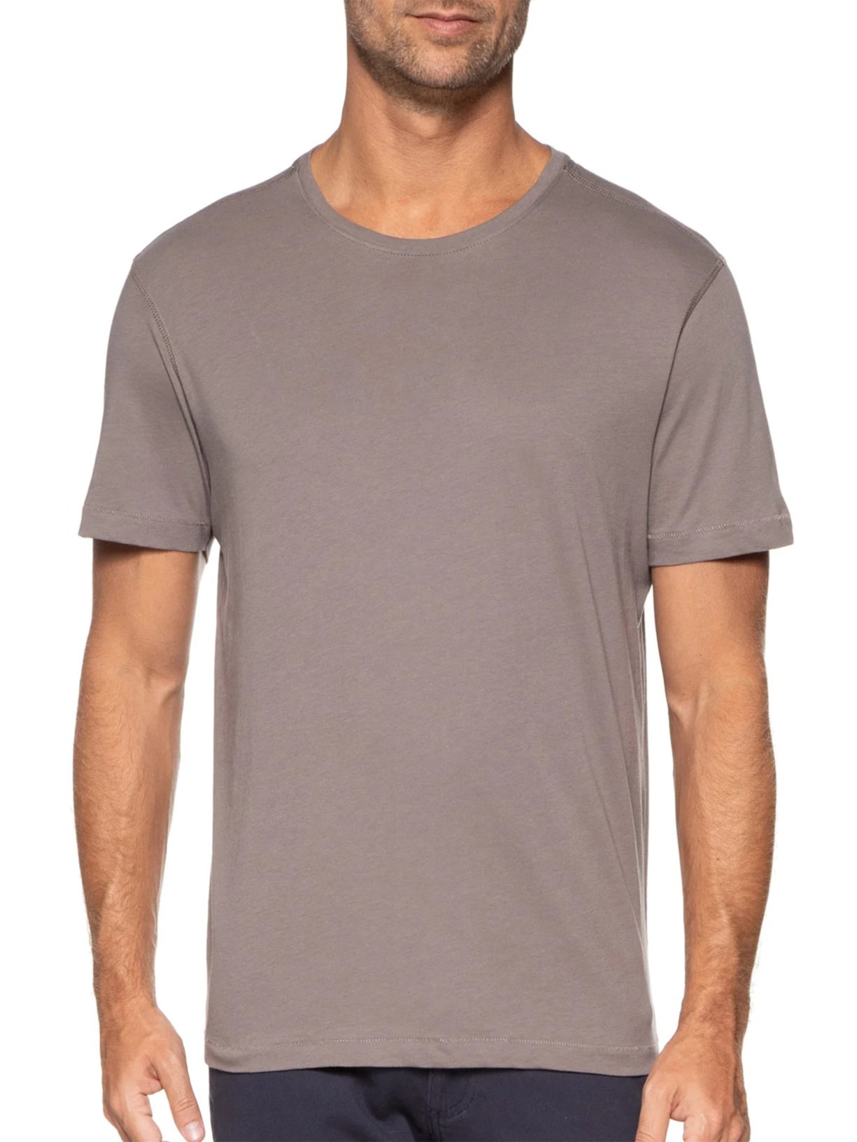 Camiseta Masculina Pima Manga Curta Gola Redonda Regular Fit Cinza '2 Essential