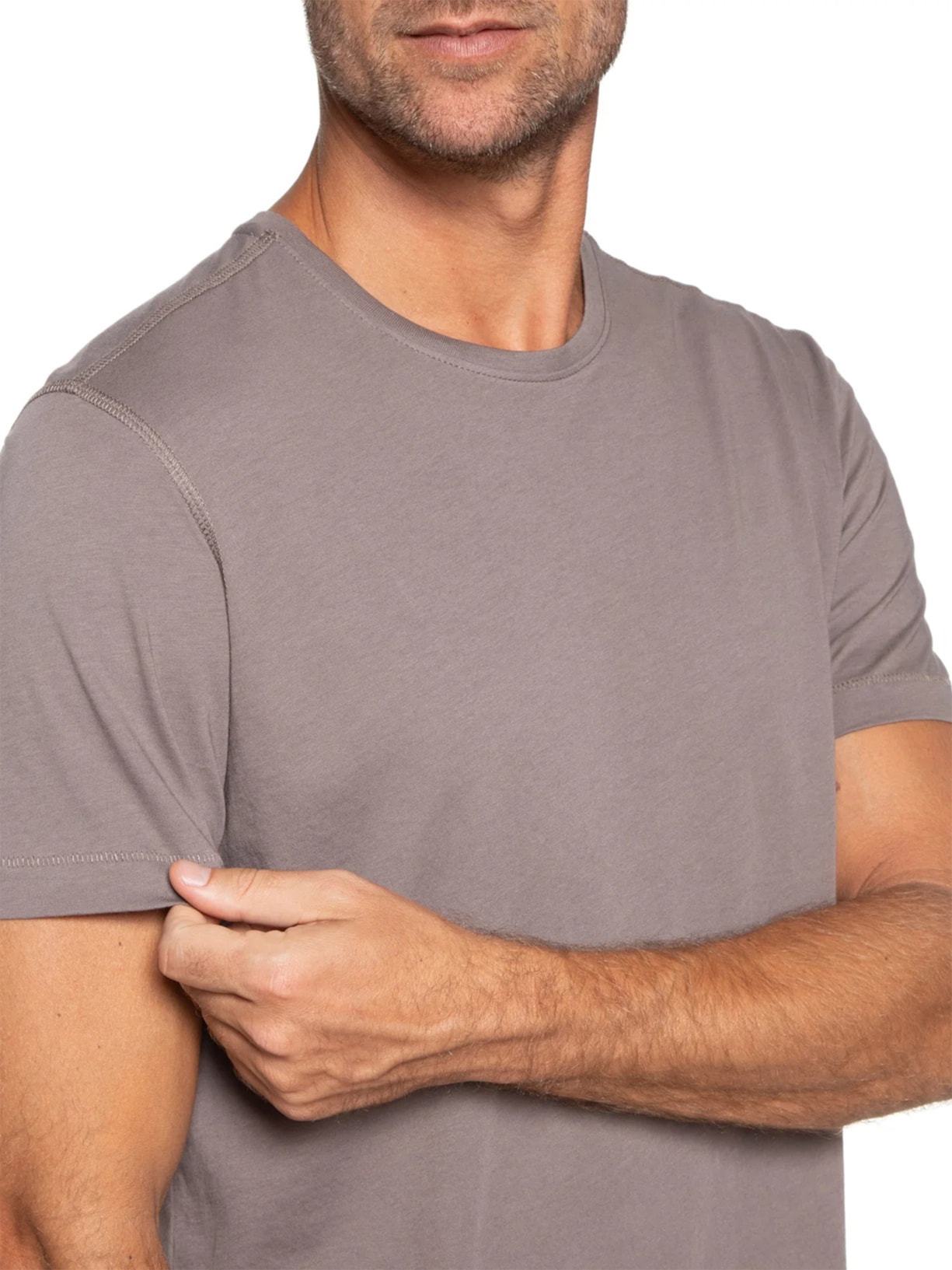 Camiseta Masculina Pima Manga Curta Gola Redonda Regular Fit Cinza '2 Essential