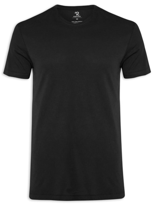 Camiseta Masculina Pima Manga Curta Gola Redonda Regular Fit - Preto