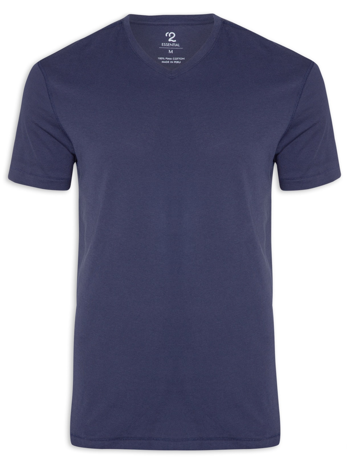 Camiseta Masculina Pima Manga Curta Gola V Regular Fit - Azul