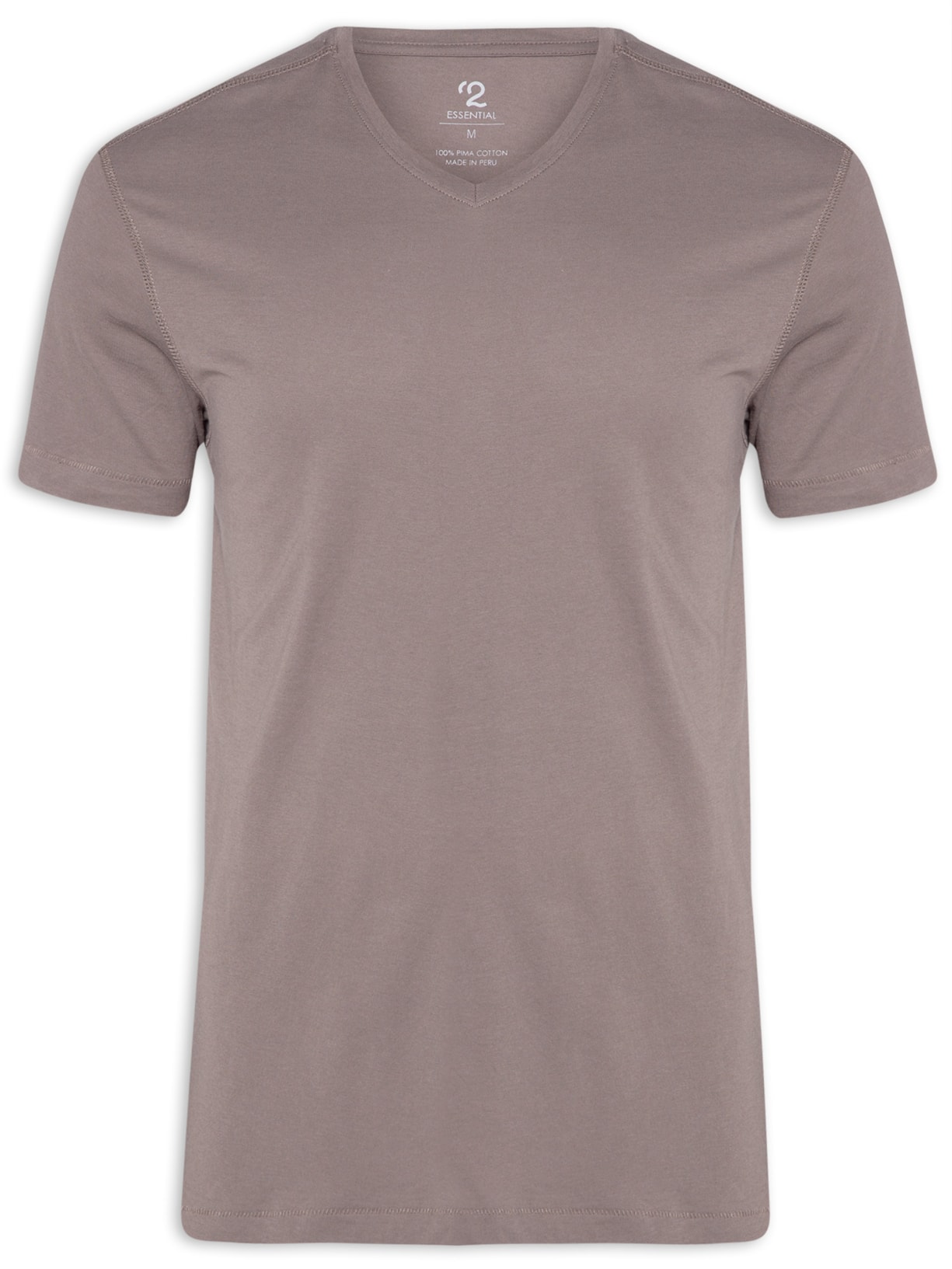 Camiseta Masculina Pima Manga Curta Gola V Regular Fit - Cinza