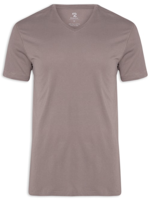 Camiseta Masculina Pima Manga Curta Gola V Regular Fit - Cinza