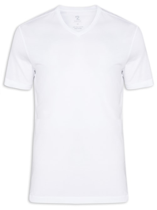 Camiseta Masculina Pima Manga Curta Gola V Regular Fit - Off White