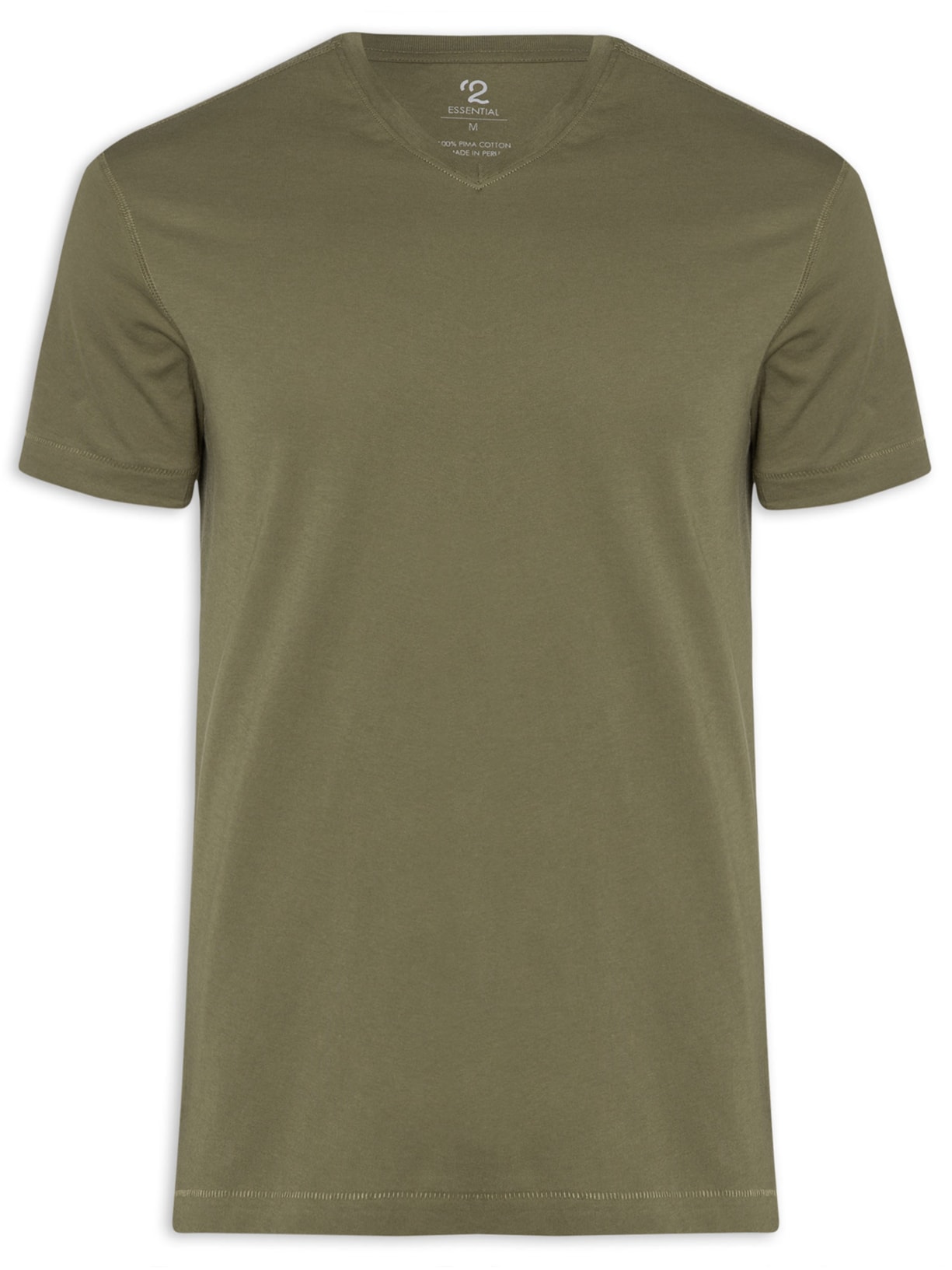 Camiseta Masculina Pima Manga Curta Gola V Regular Fit - Verde