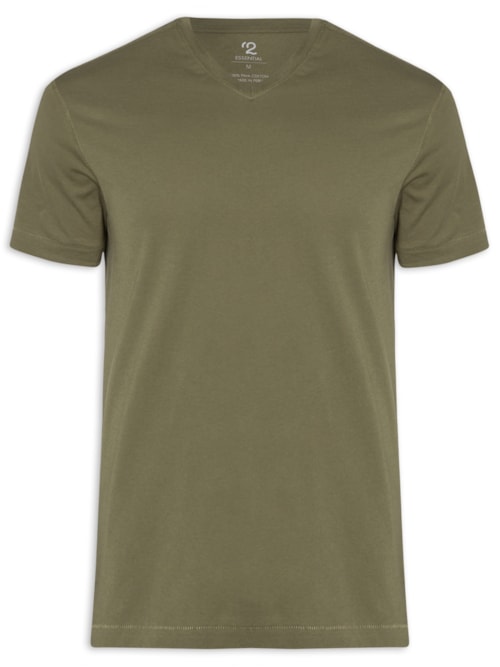 Camiseta Masculina Pima Manga Curta Gola V Regular Fit - Verde
