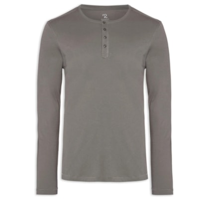 Camiseta Masculina Pima Manga Longa Com Botões Regular Fit - Cinza