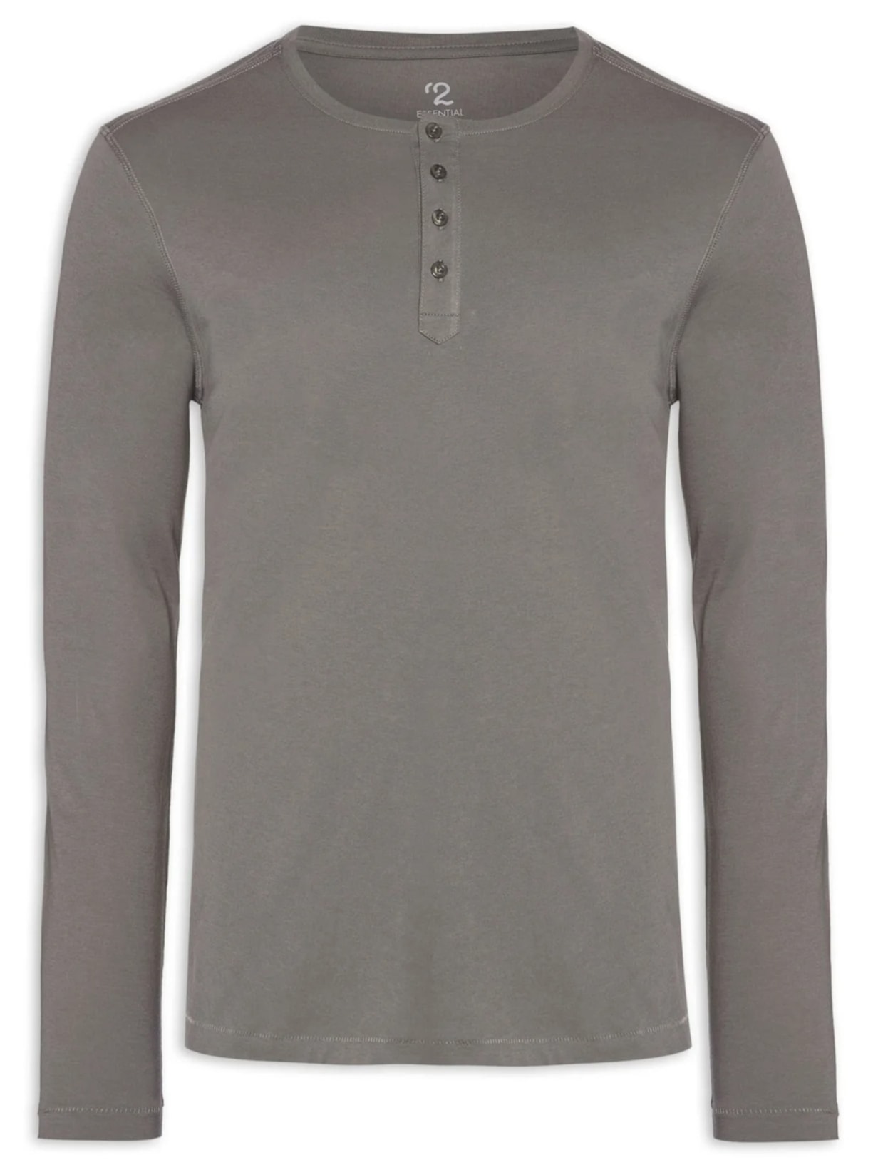 Camiseta Masculina Pima Manga Longa Com Botões Regular Fit - Cinza