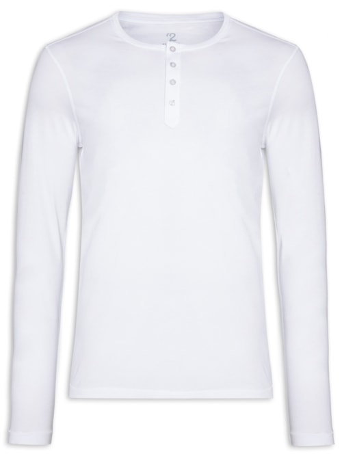 Camiseta Masculina Pima Manga Longa Com Botões Regular Fit - Off White