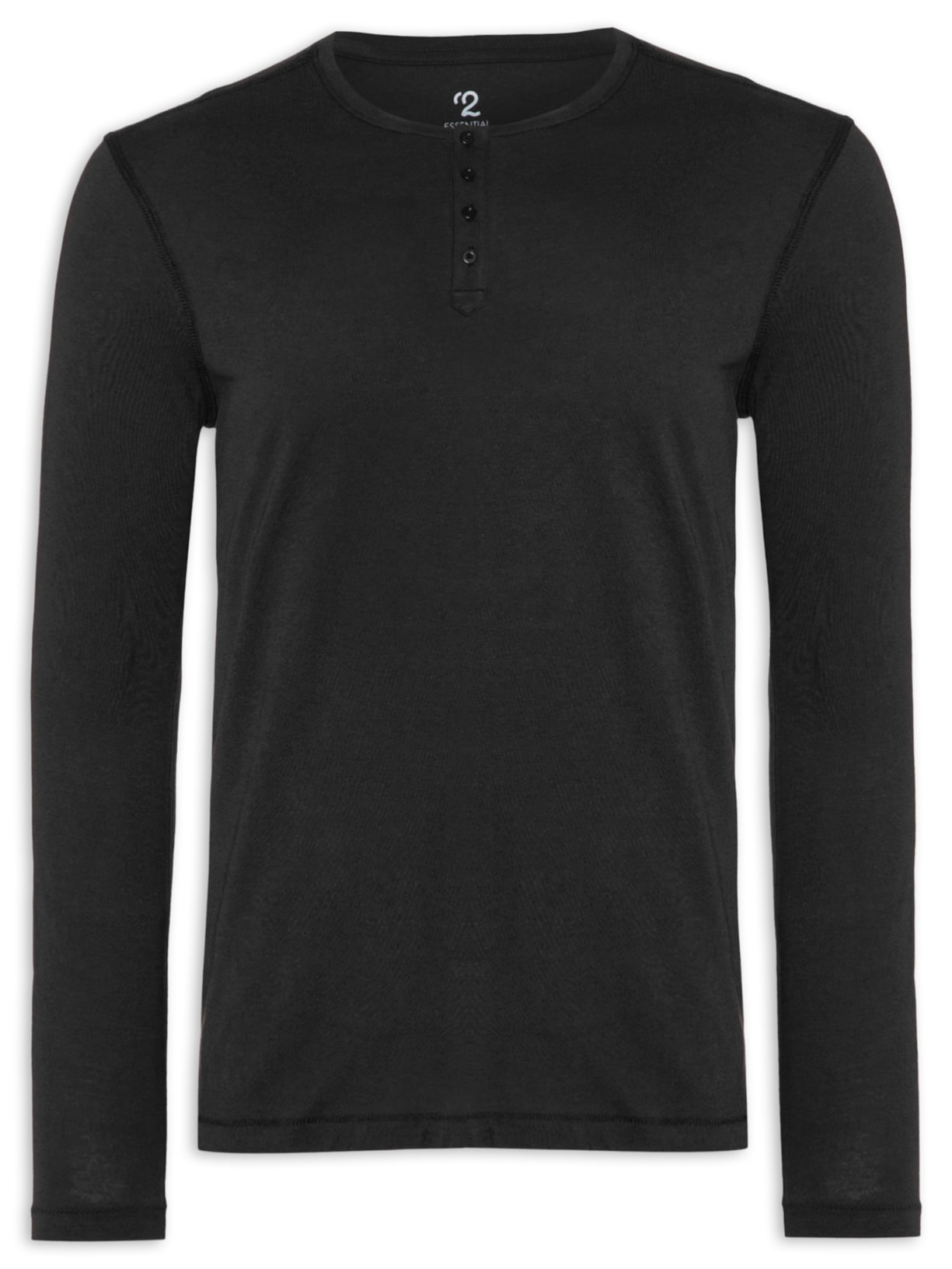 Camiseta Masculina Pima Manga Longa Com Botões Regular Fit - Preto