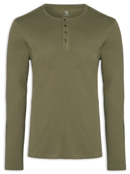 Camiseta Masculina Pima Manga Longa Com Botões Regular Fit - Verde