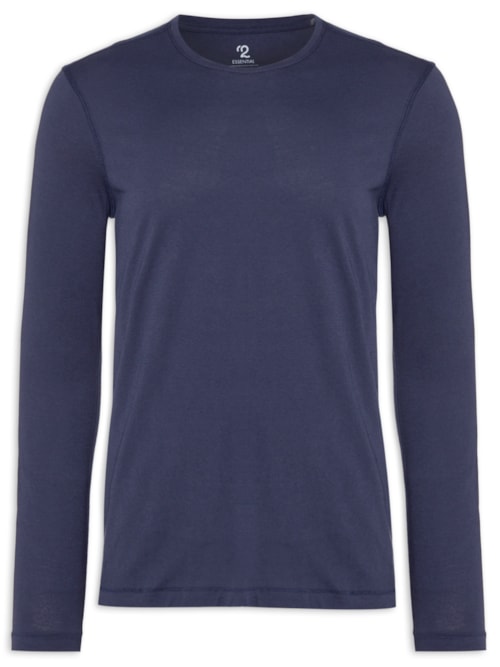 Camiseta Masculina Pima Manga Longa Gola Redonda - Azul