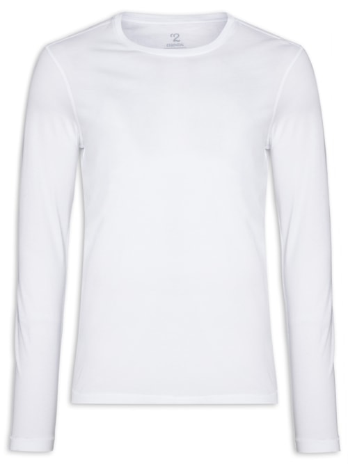 Camiseta Masculina Pima Manga Longa Gola Redonda - Branco