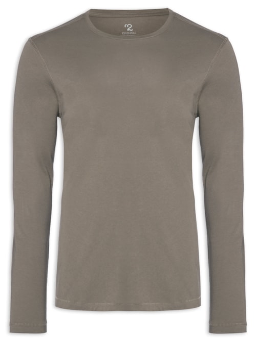 Camiseta Masculina Pima Manga Longa Gola Redonda - Cinza