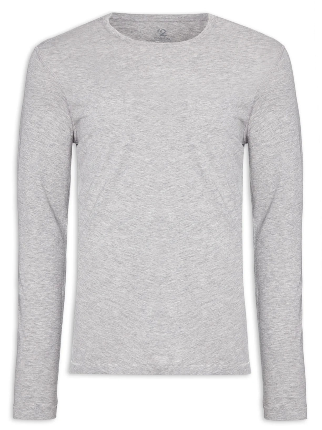 Camiseta Masculina Pima Manga Longa Gola Redonda Cinza '2 Essential