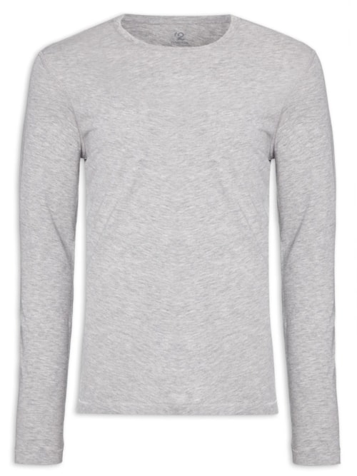 Camiseta Masculina Pima Manga Longa Gola Redonda - Cinza