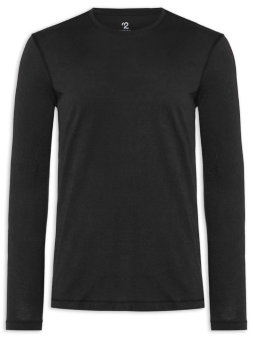 Camiseta Masculina Pima Manga Longa Gola Redonda - Preto