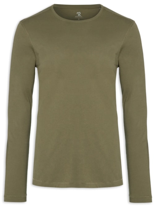 Camiseta Masculina Pima Manga Longa Gola Redonda - Verde