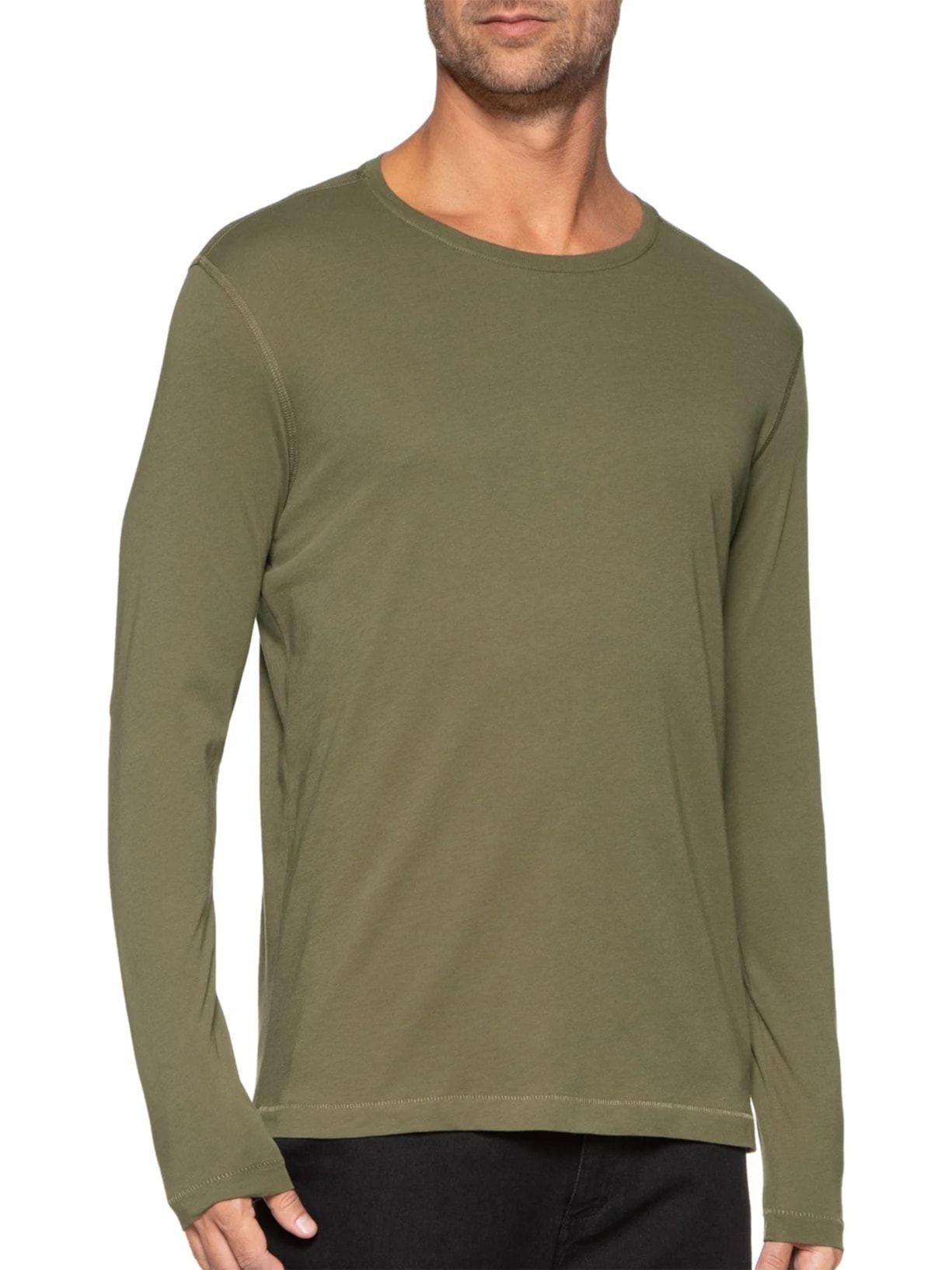 Camiseta Masculina Pima Manga Longa Gola Redonda Verde '2 Essential