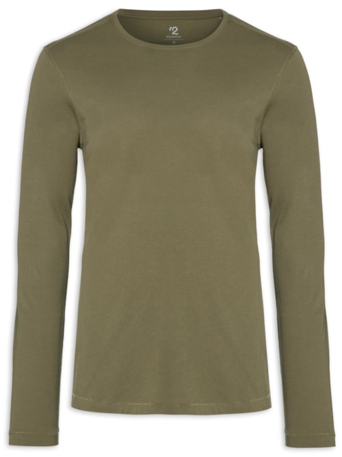 Camiseta Masculina Pima Manga Longa Gola Redonda - Verde